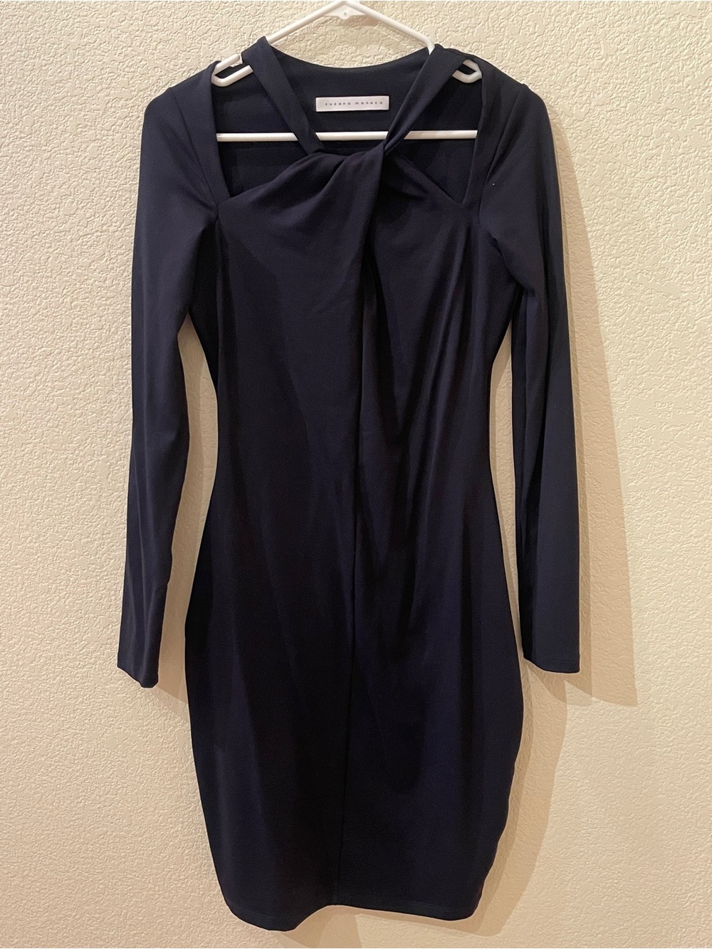 Susana Monaco Navy Twist-Front Long Sleeve Dress